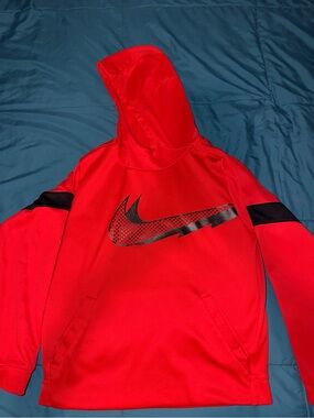 Nike Red Hoodie with Black Swoosh and Sleeve Accents